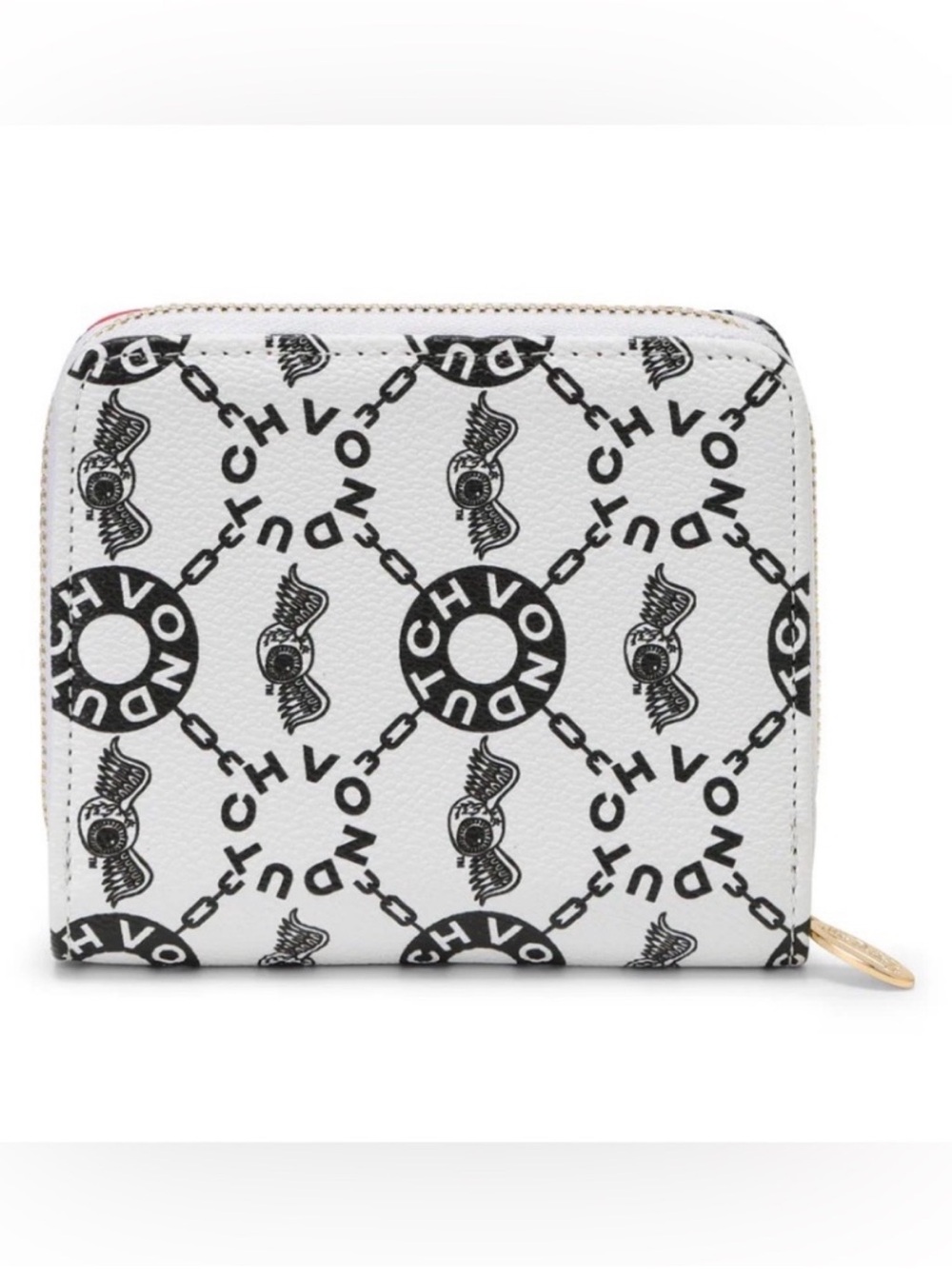 Von Dutch White and Black Logo Zip Wallet